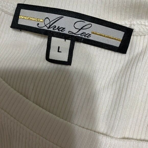 ava lea womens solid white Ribbed crew neck long sleeve top t shirt large - Picture 3 of 4